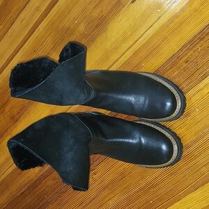Black Suede/ Leather Boots Women's Ankle Boots